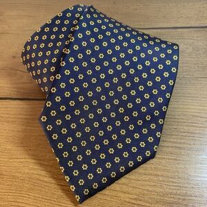 Angelo Bosani Tie Rack Navy Blue Yellow Floral Print 100% Silk Tie Made in Italy